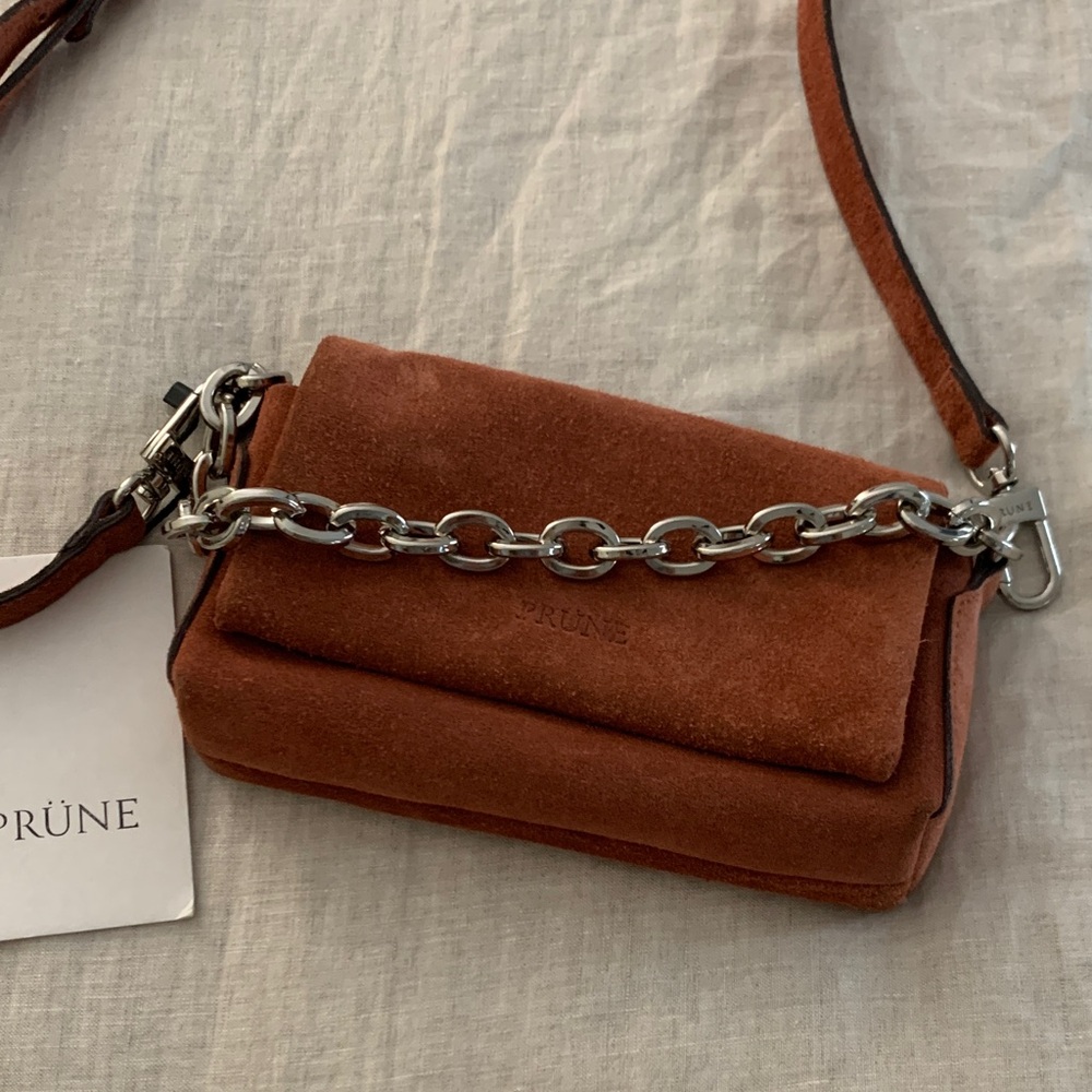 Prune Tan Suede Women's mini  Bag with Chain Strap